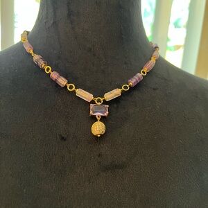 Gold Plated Amethyst Stone Beads Necklace & Pendant